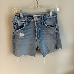 MOTHER Light Blue Distressed High-Waist Denim Shorts